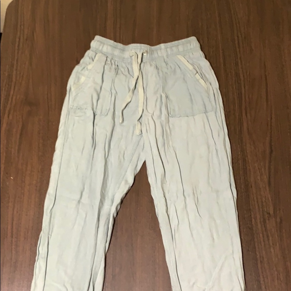 Light blue, knit pants. Good booty pants!